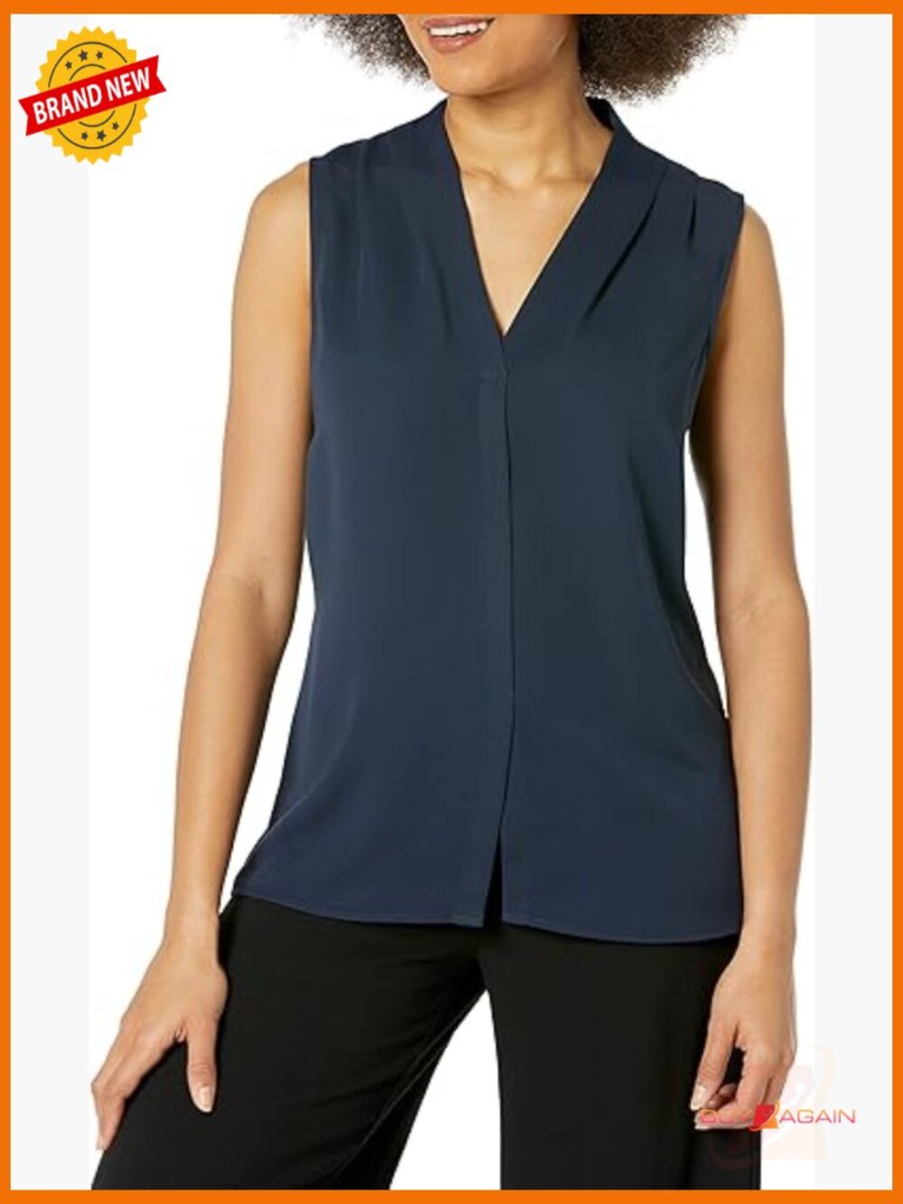 Sleeveless V Neck Layering Tank Top With Back Ruching, Regular Fit